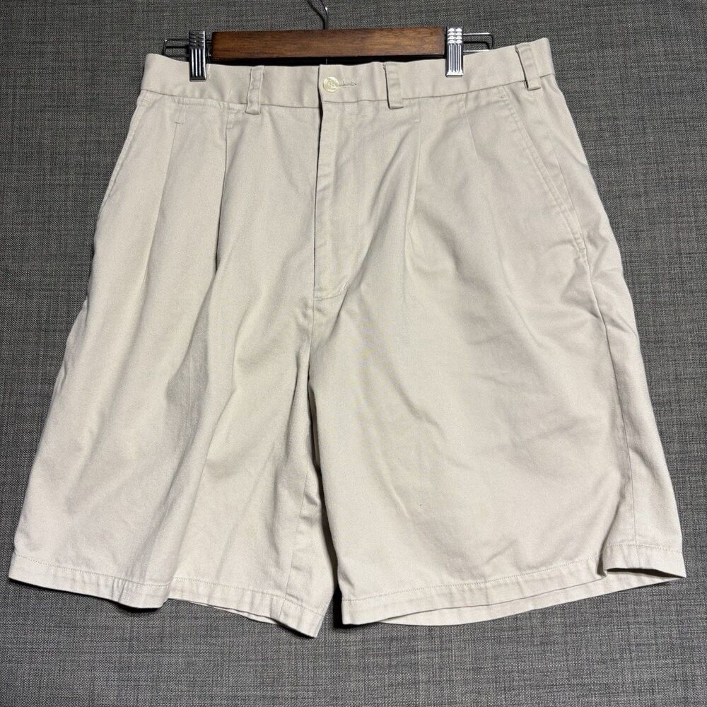 Mens Ping Pleated Shorts Size 32 Beige Khaki Cotton Blend Golf Casual Pockets